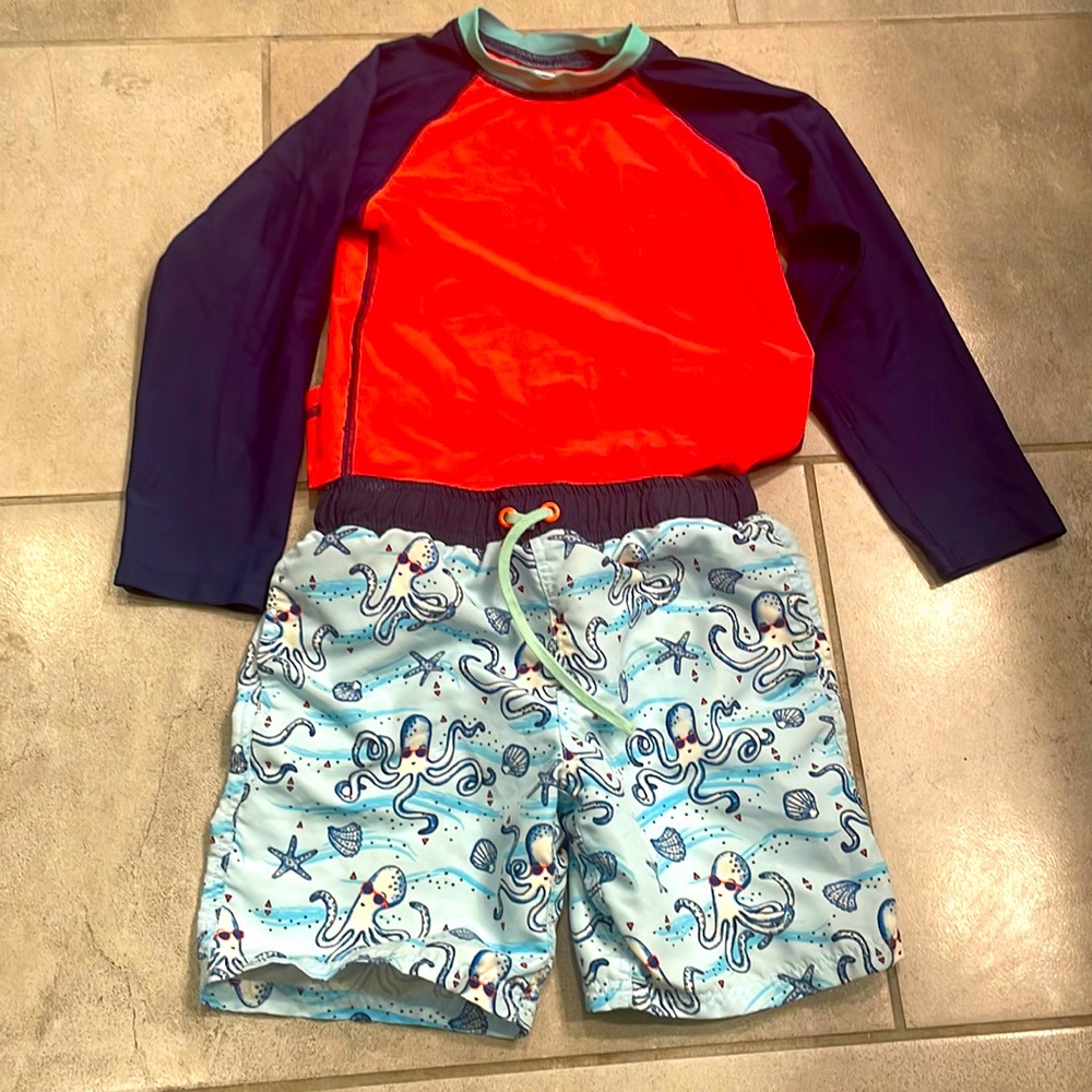 EGG boys swim rash guard and swim trunks size 5